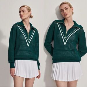 NWT VARLEY Savannah Half Zip Tennis Knit Green Sweater Sz L